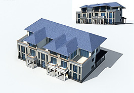 歐式頂棚別墅建筑群3D模型