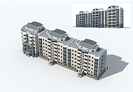現(xiàn)代三單元高層住宅建筑3D效果圖