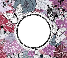 線描蝴蝶花朵背景矢量素材