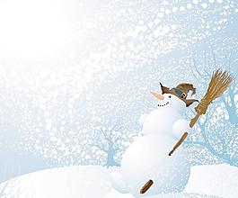 矢量雪人冬季雪花背景