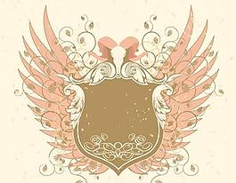 矢量素材盾牌翅膀花紋