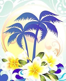 矢量夏季清新植物背景花紋