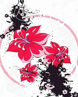 潮流花卉与墨迹矢量图