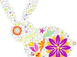 矢量素材可愛花朵兔子