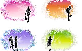 摩登女郎时尚花纹装饰矢量图下载