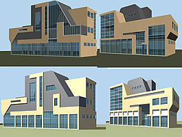 棕色和黃色公建3D模型