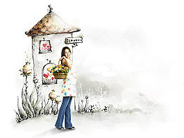 美女花紋合成psd素材2