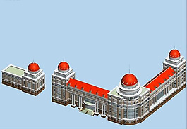 歐式紅頂城堡式風(fēng)格建筑3D模型圖