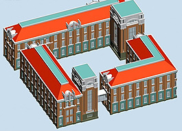 歐式學(xué)校風(fēng)格建筑3D模型圖