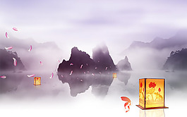 中國風意境山水psd素材