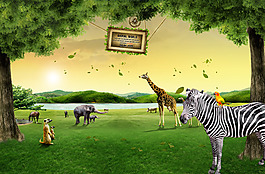 草地上野生動物psd素材