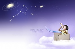 兒童與星空psd素材