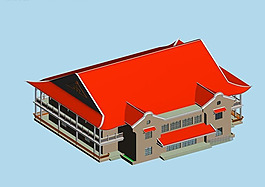 紅頂立檐風(fēng)格建筑群3D模型圖