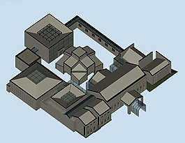 四合院式風格建筑3D模型圖