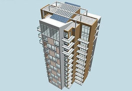小高层塔式住宅楼侧俯视模型