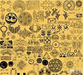 古典刺繡國畫白描花紋psd素材