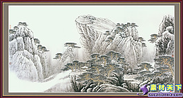 古朴山水中堂画psd分层素材