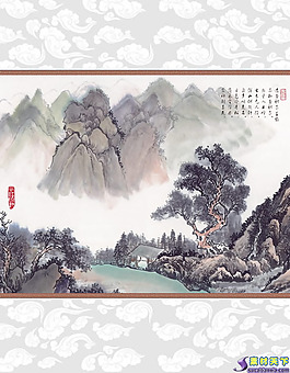 寫(xiě)意山水國(guó)畫(huà)psd分層素材