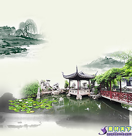江南水墨山水psd分層素材