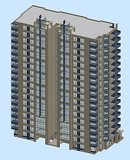 对称型高层塔式住宅楼3d模型