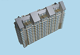 高层塔式坡顶住宅楼俯视效果模型