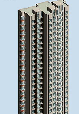 现代平顶高层塔式住宅楼3d模型
