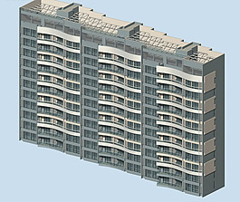 三聯排曲面高層住宅樓建筑3D模型