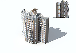 凸形面高層住宅樓建筑3D模型