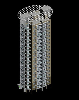 橢圓形高層住宅樓建筑3D模型