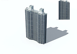 凹面高層住宅樓建筑3D模型
