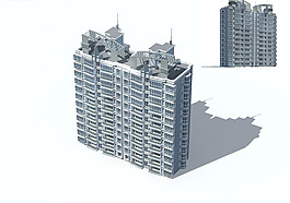 高層天臺(tái)現(xiàn)代住宅樓建筑3D模型