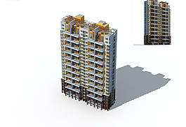高層別墅板式住宅樓建筑3D模型