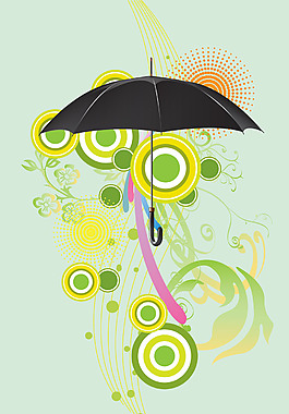 黑色雨傘時尚圖案  綠色底紋  韓國風(fēng)格