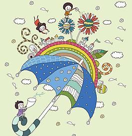 雨后彩虹 卡通插畫圖片