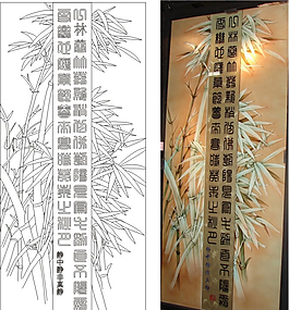 竹子藝術玻璃白描線稿