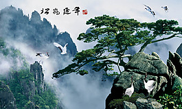 迎客松無框畫
