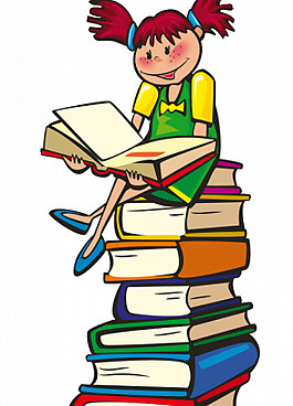 女孩坐著讀書的矢量繪圖
