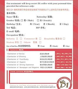 西餐廳咖啡廳 顧客意見卡圖片
