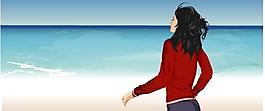 海邊休閑的女青年圖片