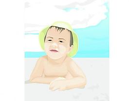 海灘邊的小孩動漫卡通矢量圖圖片