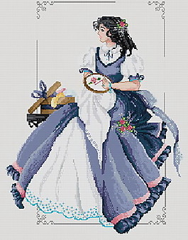 對(duì)鏡梳妝的美女十字繡