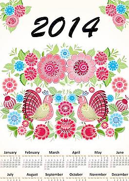 2014年絢麗花朵日歷矢量素材