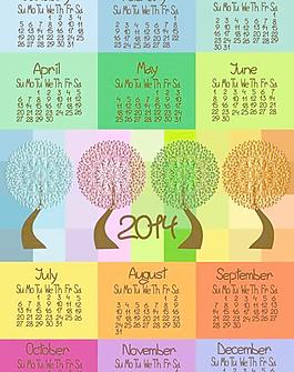 2014年抽象树木日历矢量素材