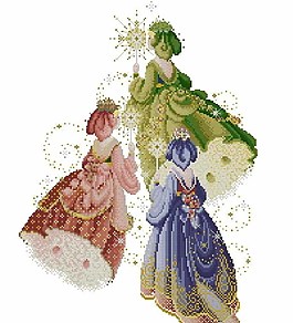三個少女十字繡
