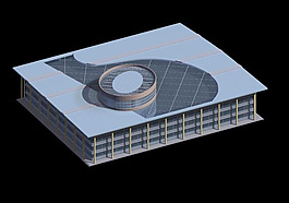 長方魚形頂藝術風格公共建筑3d效果圖