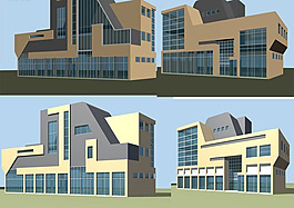 現代教學大樓建筑3d效果圖