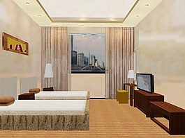 單間模型，燈具，床,臥室，3D模型，
