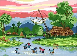 十字繡風(fēng)景圖紙釣魚圖片
