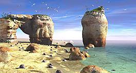 海灘場景3d模型