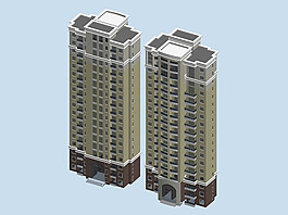 十字形高层住宅建筑3D模型